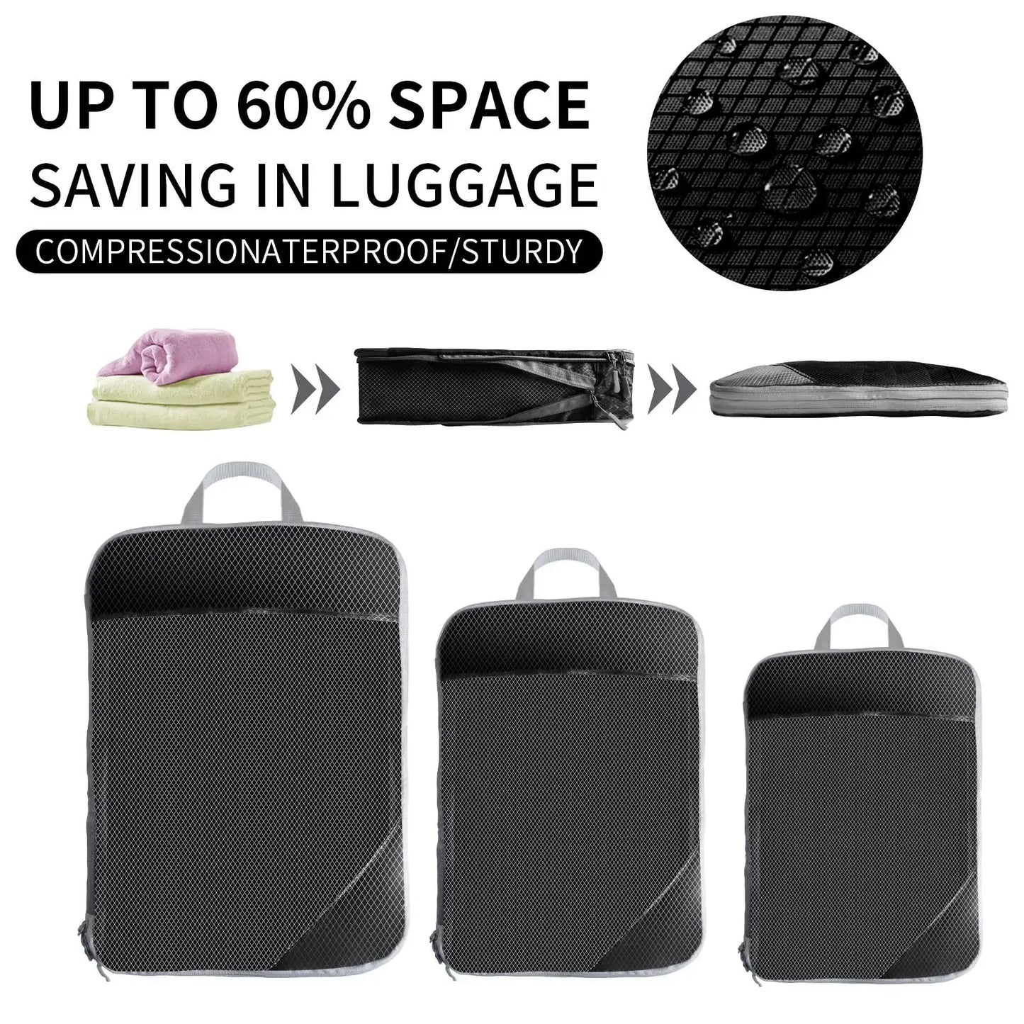 Travel Packing Cubes - 6Pcs Compression Set
