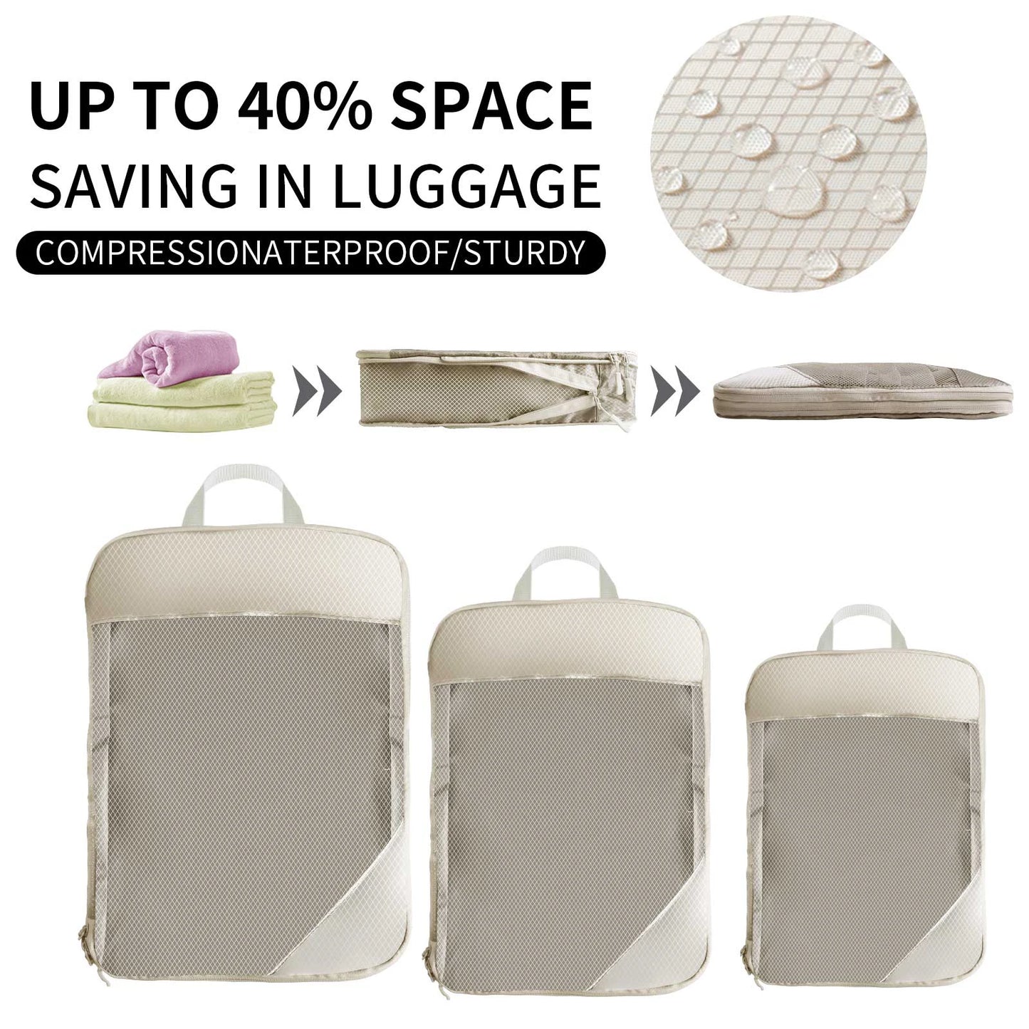 Travel Packing Cubes - 6Pcs Compression Set
