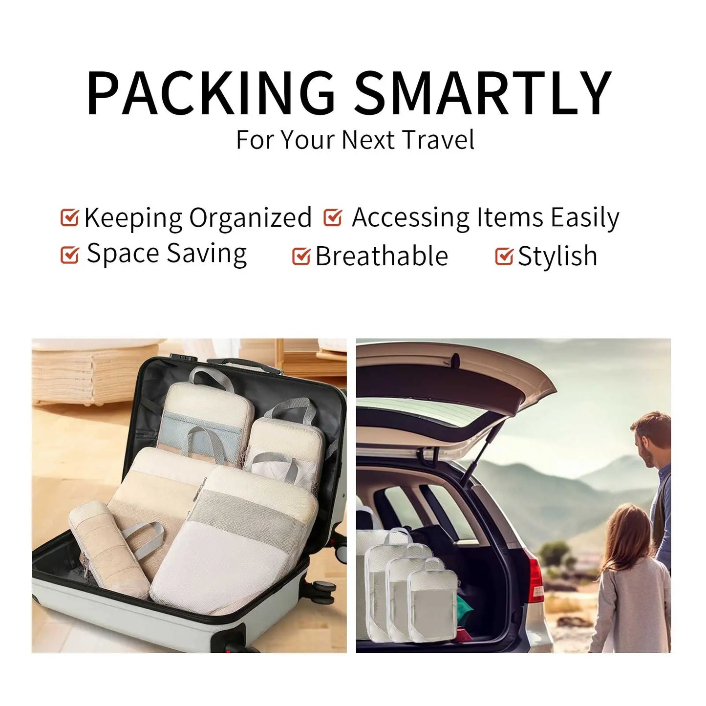 Travel Packing Cubes - 6Pcs Compression Set