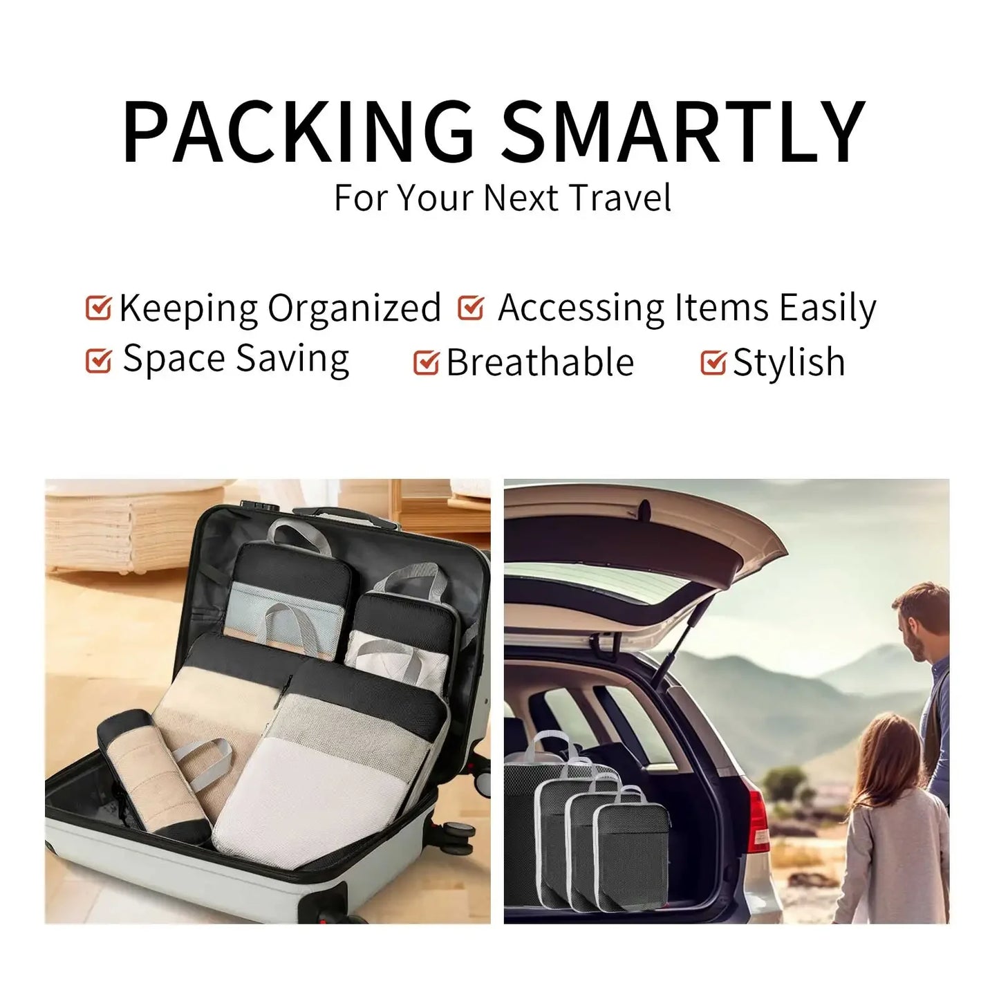 Travel Packing Cubes - 6Pcs Compression Set