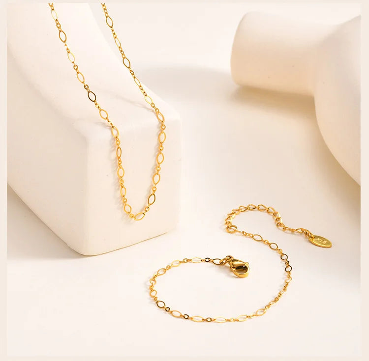 Stainless Steel Chain Jewelry Set - 2.5mm Flat Oval Link