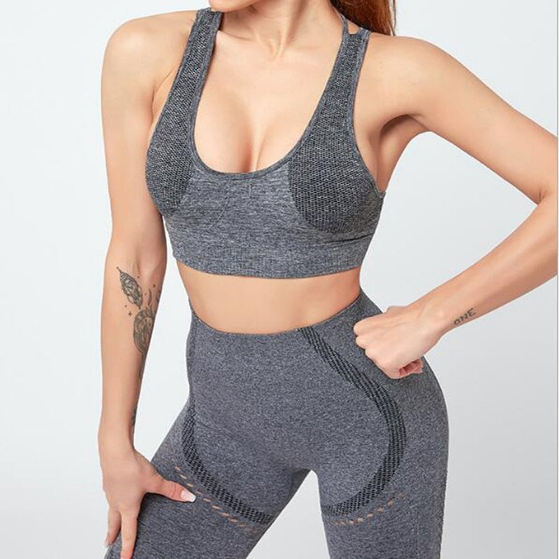 Seamless 2 PCS Yoga Set Fitness Sports Suits Gym Clothing Yoga Bra Crop Top Shorts Workout Running Training Outfits For Women-5